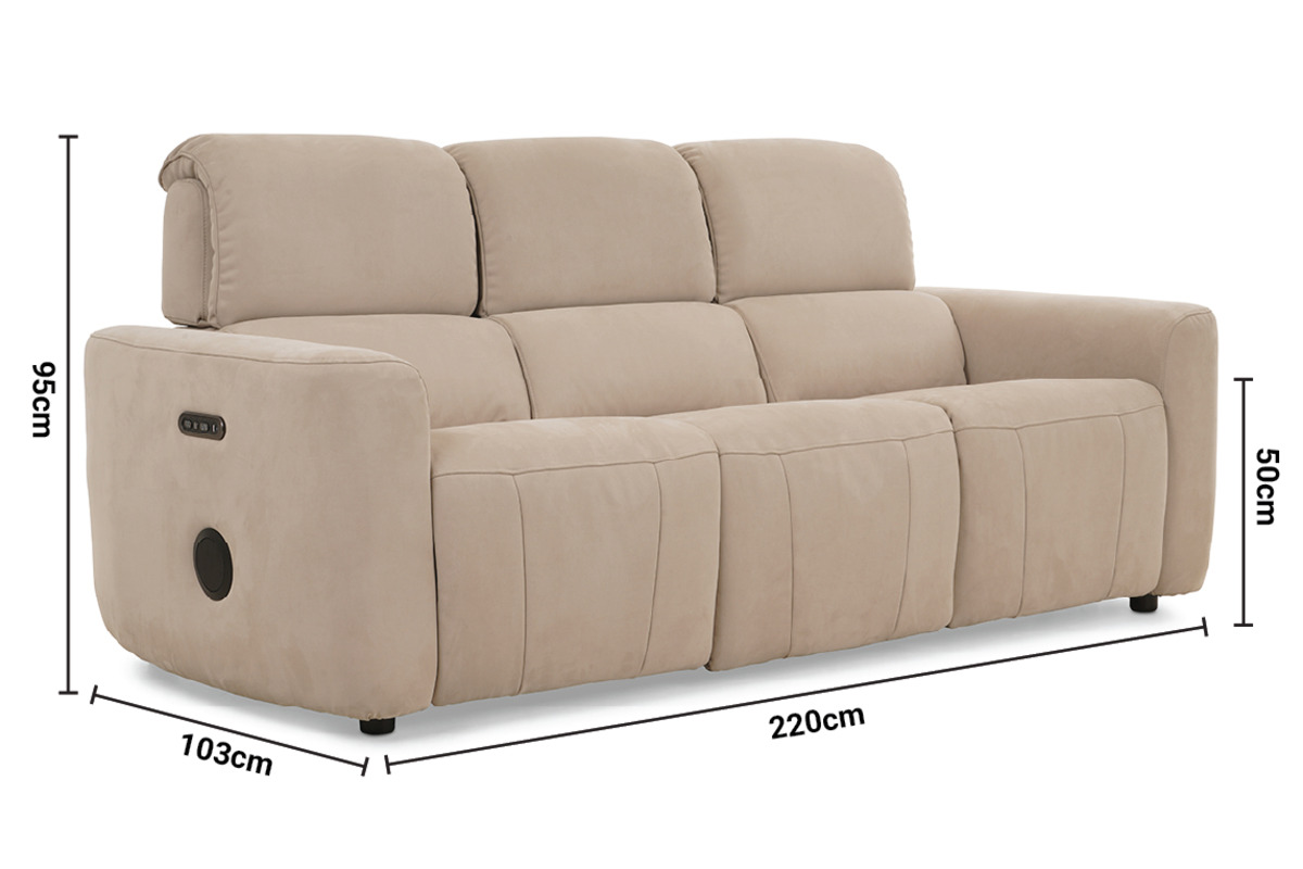 Savoy Cream Fabric 3 Seater Electric Recliner With Bluetooth Speakers Sofa dimensions