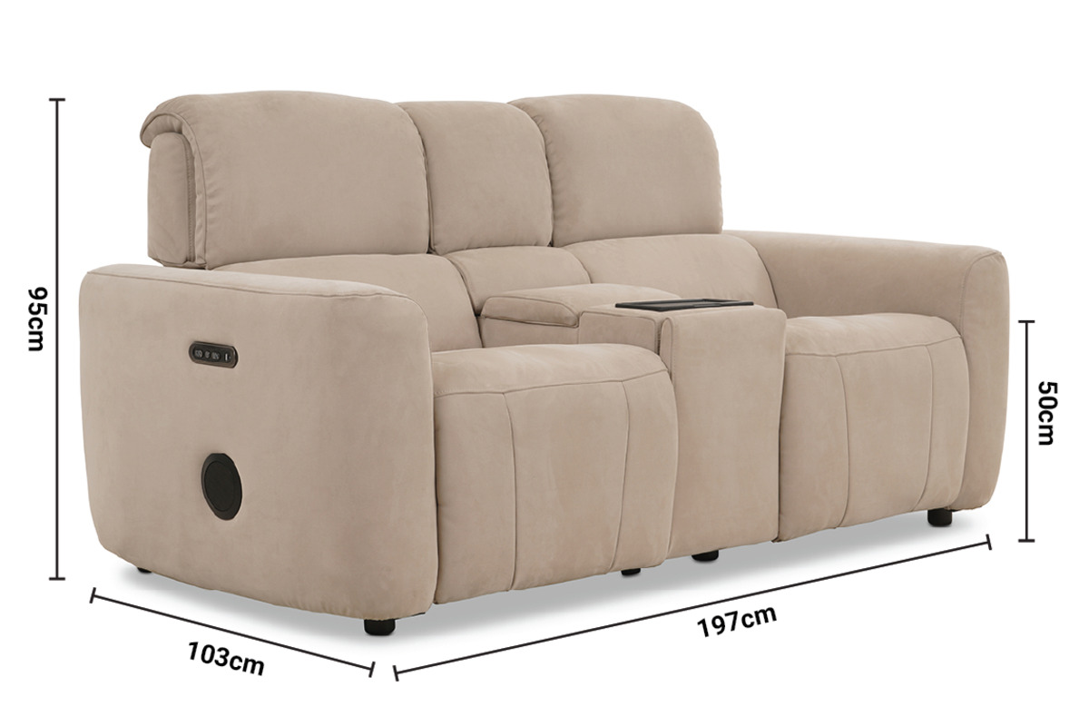 Savoy Cream Fabric 4D Cinema 2 Seater Electric Recliner Sofa with Bluetooth Speakers dimensions