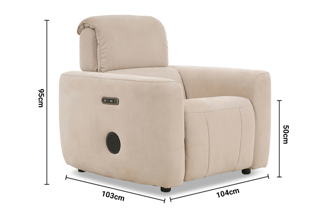Savoy Cream Fabric Armchair Electric Recliner with Bluetooth Speakers dimensions