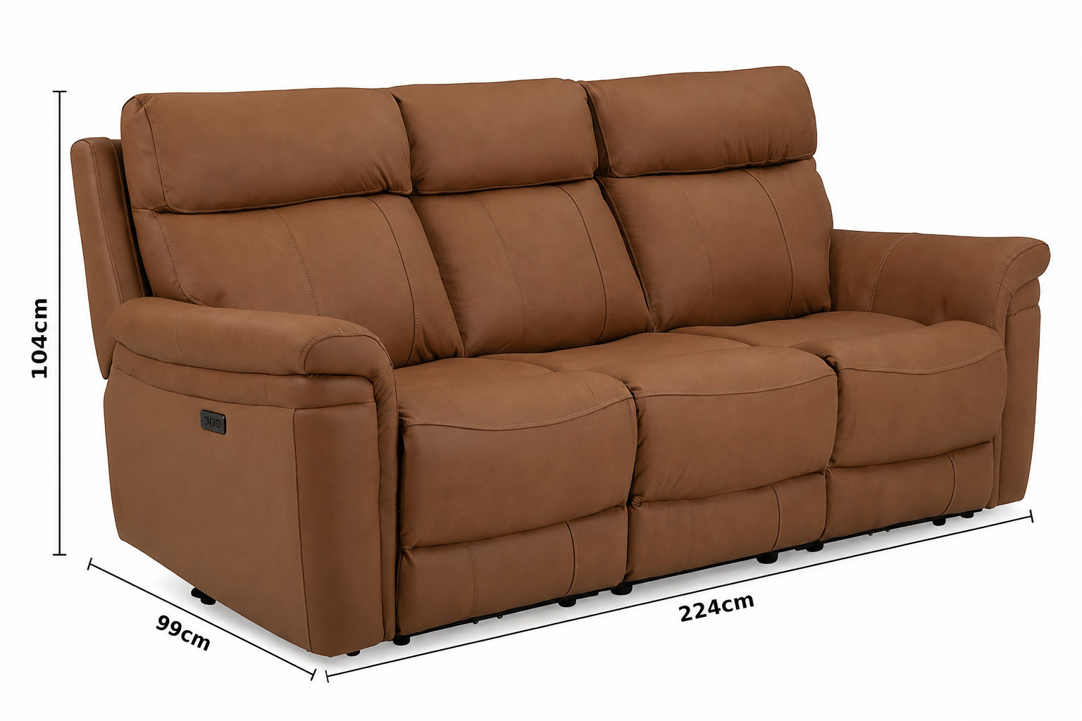 Seattle Brown Leather Electric Recliner Sofa - 3 Seater dimensions
