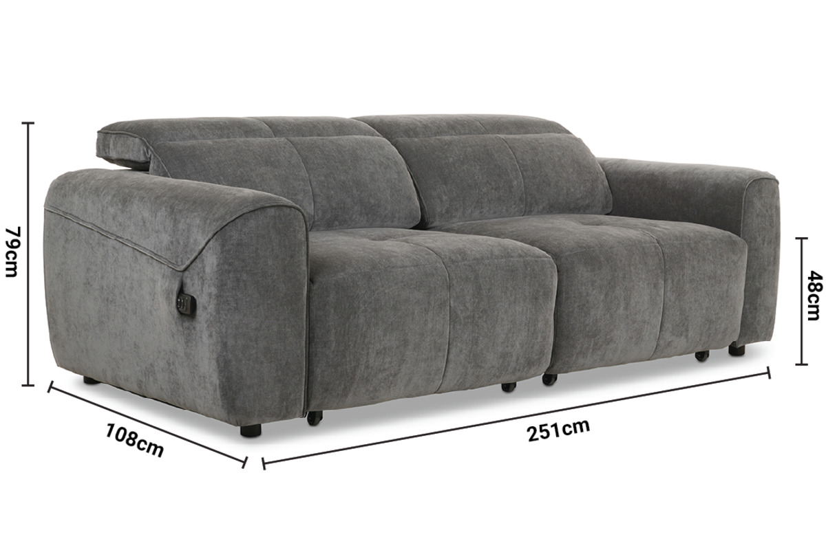 Serene Grey Fabric 2.5 Seater with Electric Sliding Chaise dimensions