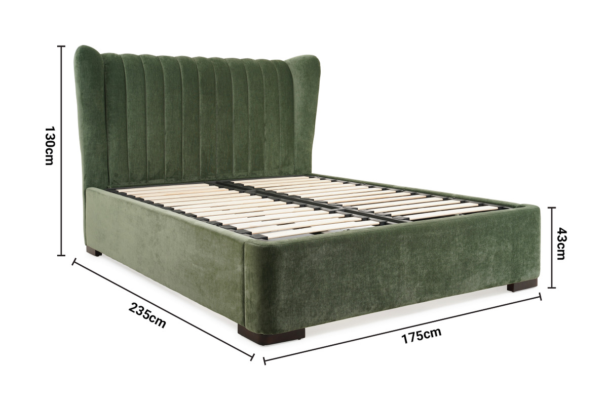 Shelly Green Fabric King 5' Split-Base Storage Bed dimensions