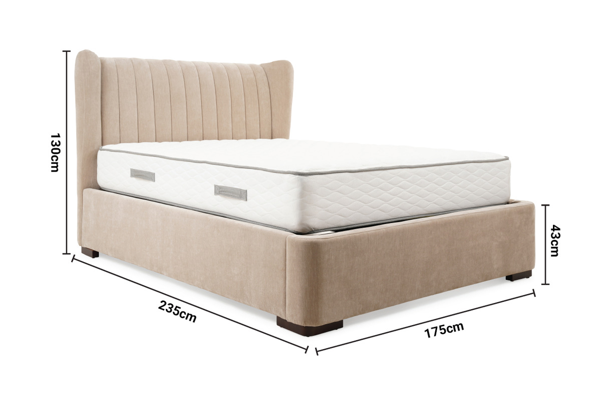 Shelly Taupe Fabric King 5' Split-Base Storage Bed dimensions