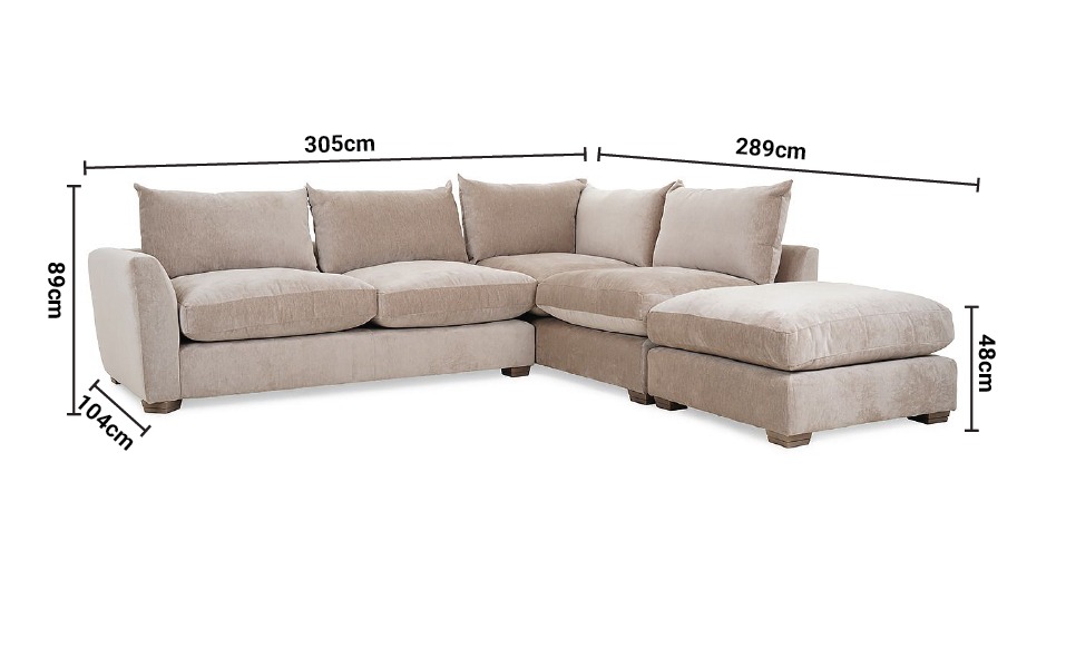 Chicago Cream Fabric Corner Sofa - Right Hand Facing with Stool dimensions