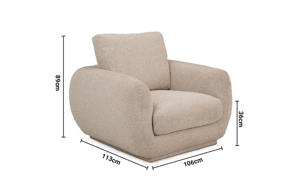 Whittaker Cream Fabric Armchair dimensions