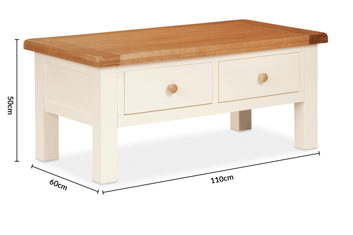 Somerset Cream Oak 2 Drawer Coffee Table dimensions