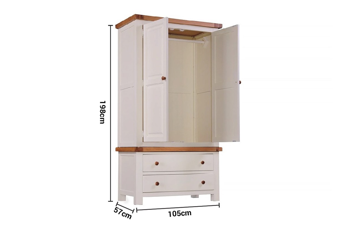 Somerset Cream Oak 2 Drawers 2 Doors Wardrobe dimensions