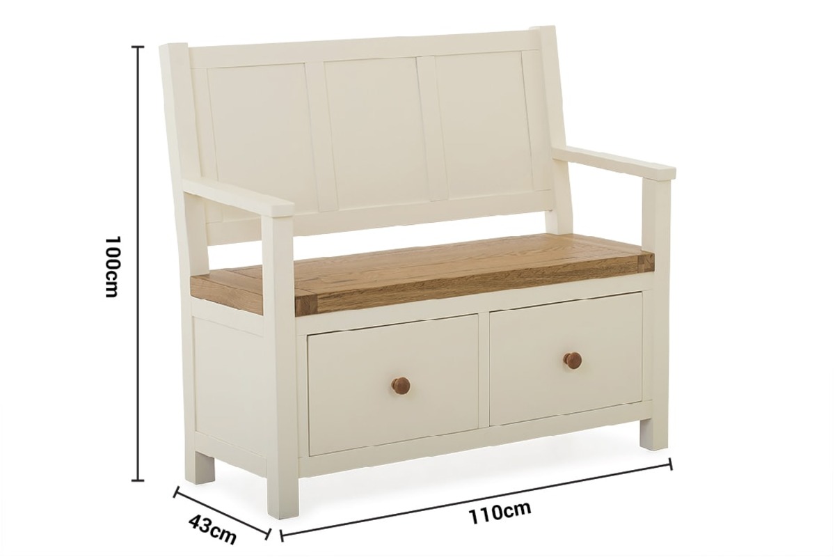 Somerset Cream Oak 2 Drawers Bench dimensions