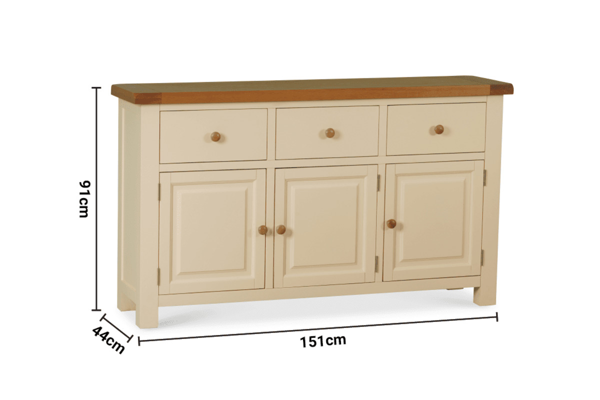 Somerset Cream Oak 3 Drawers 3 Doors Sideboard dimensions