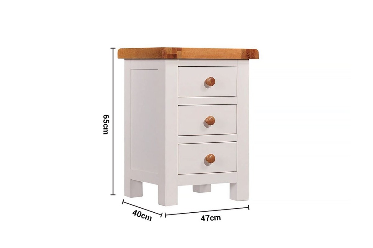 Somerset Cream Oak 3 Drawers Bedside Table dimensions