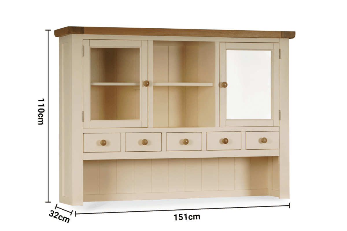 Somerset Cream Oak 5 Drawers 2 Doors Hutch dimensions