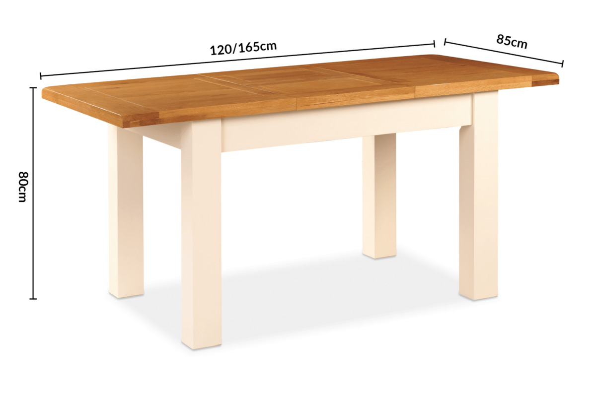 Somerset Cream Oak Extendable Dining Table 1.2-1.6m dimensions