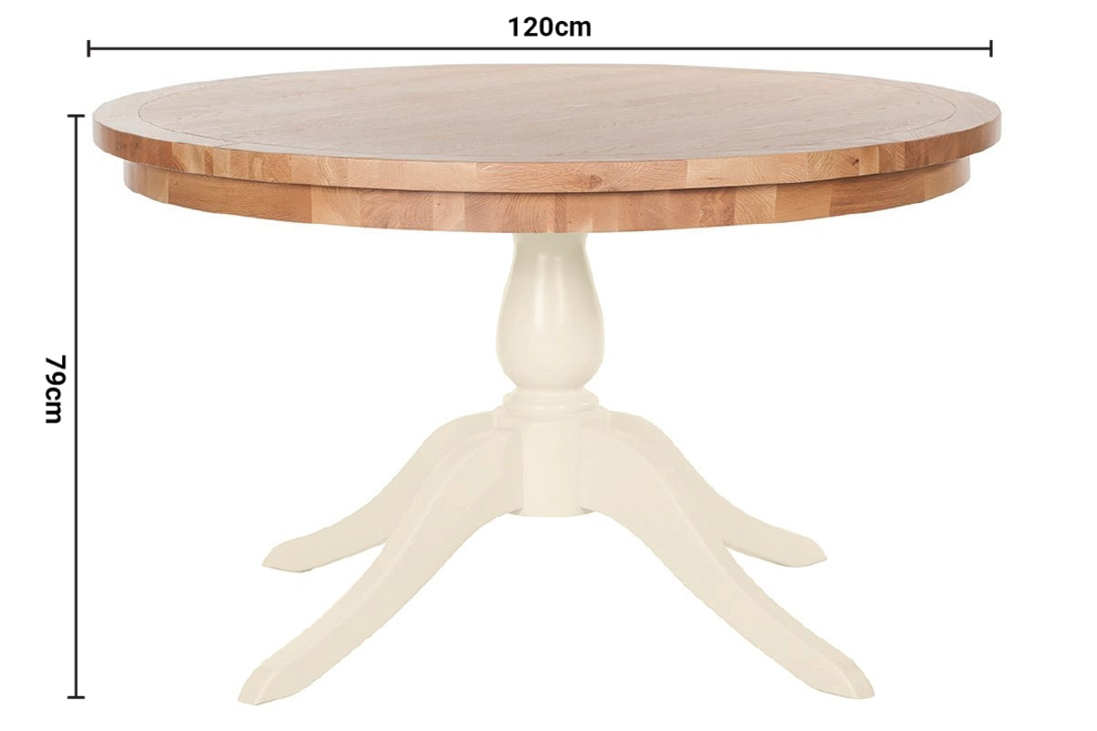 Somerset Cream Oak Round Dining Table 1.2m dimensions