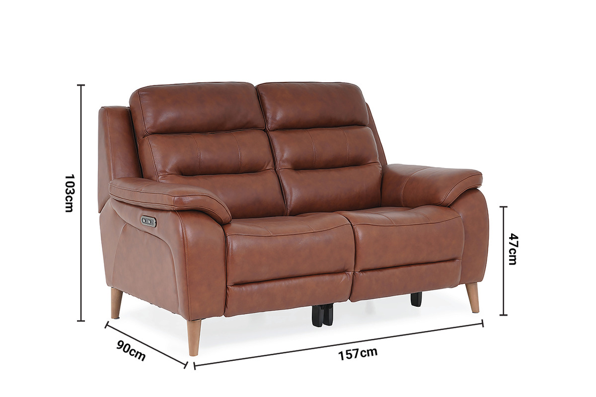 Stafford Brown Leather 2 Seater Electric Recliner Sofa dimensions
