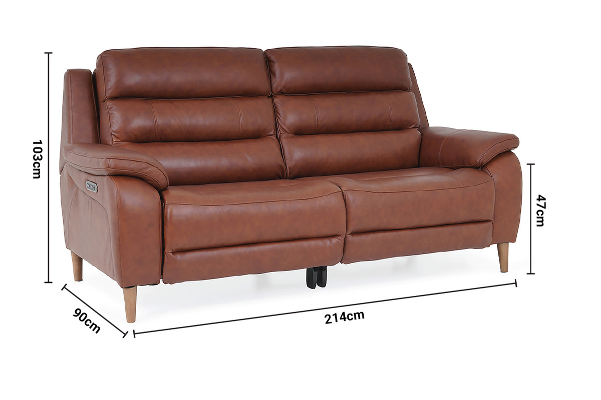 Stafford Brown Leather 3 Seater Electric Recliner Sofa dimensions