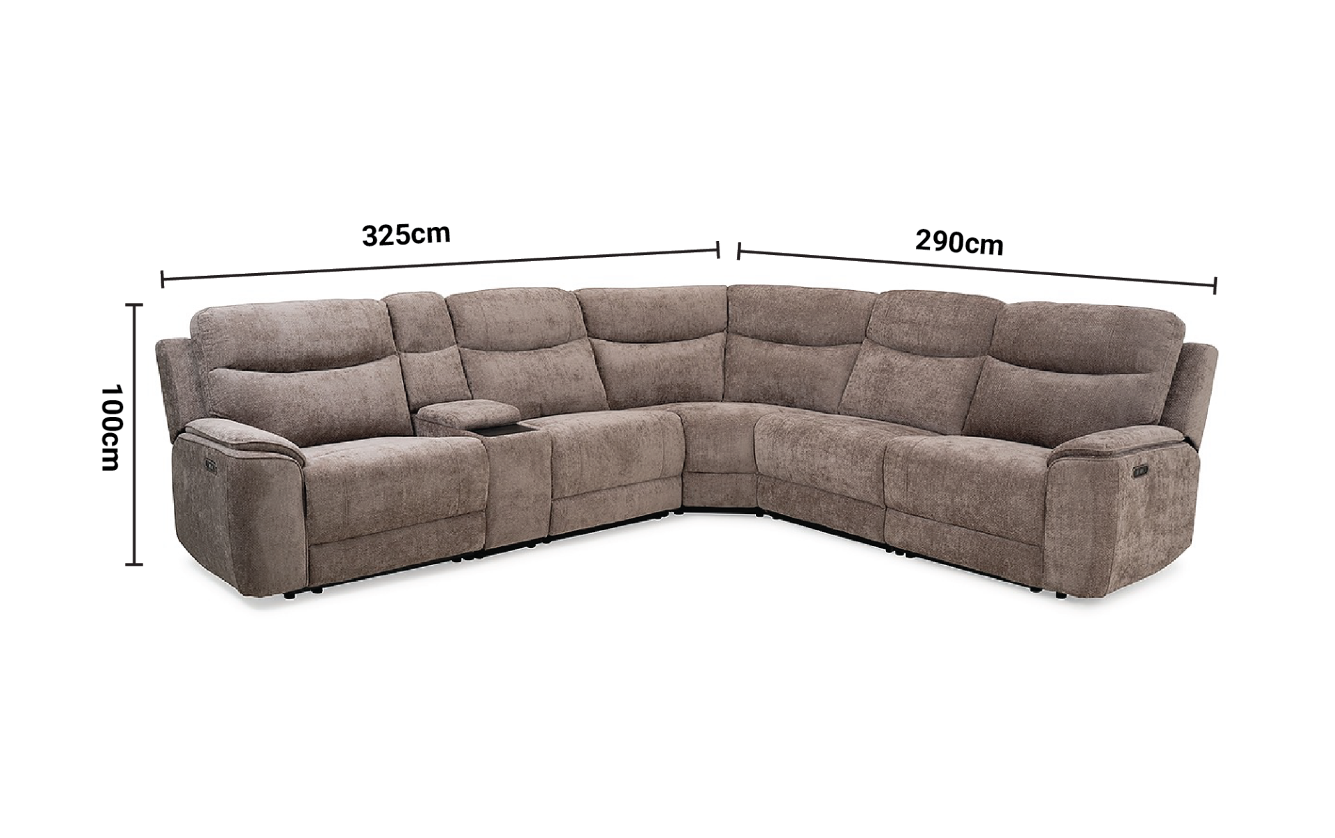 Rhapsody Grey Fabric Electric Recliner Corner Sofa dimensions