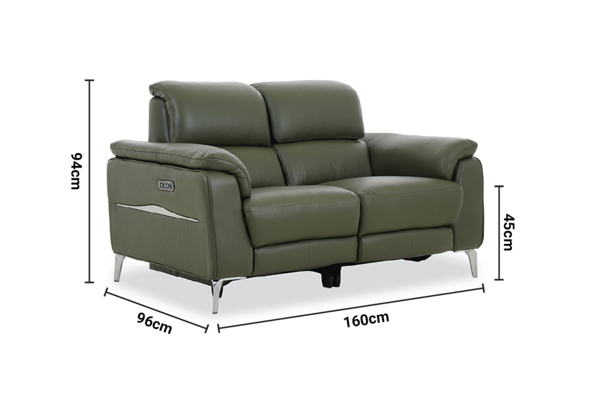 Taylor Green Leather 2 Seater Electric Recliner with Head Tilt dimensions