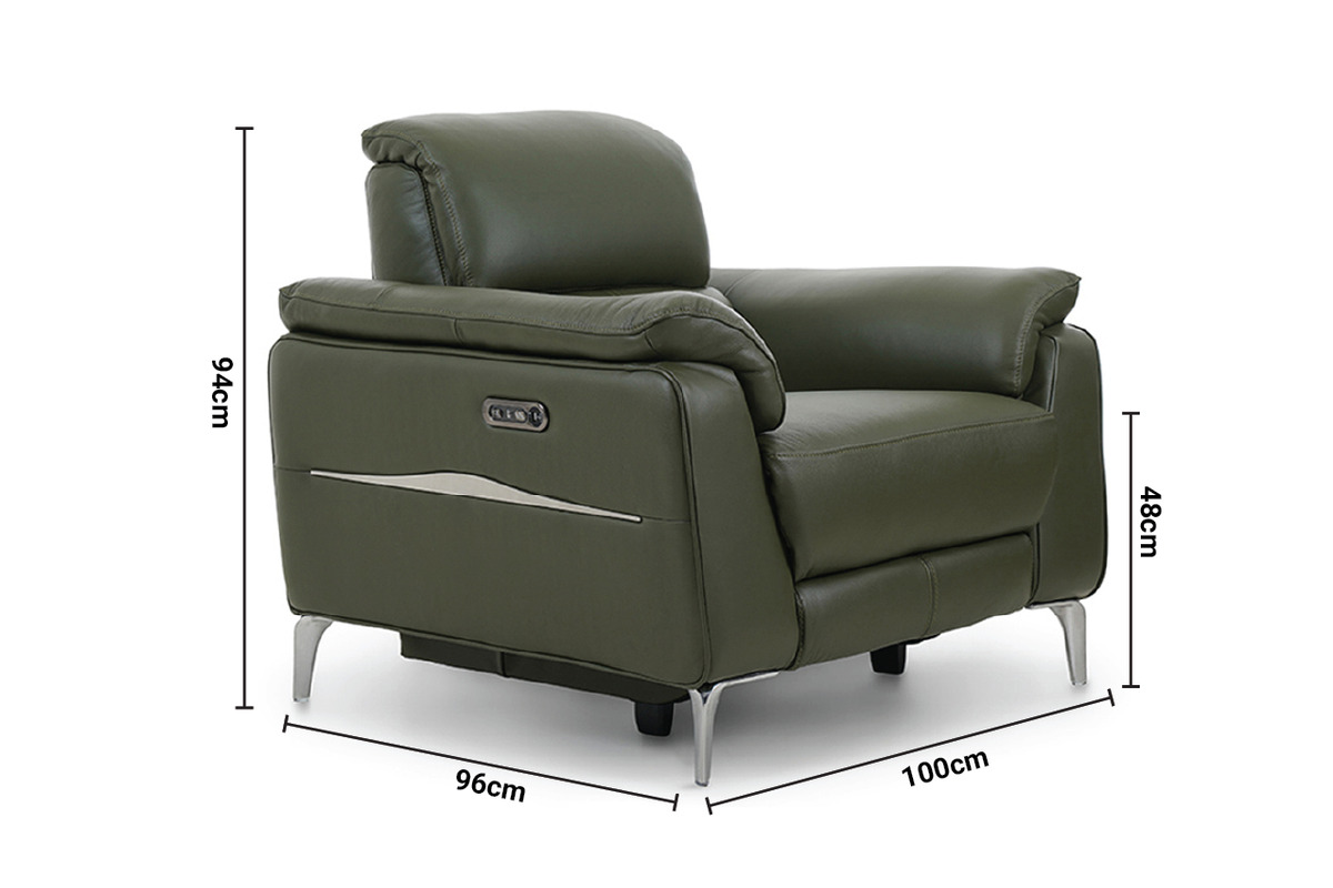 Taylor Green Leather Electric Recliner Armchair with Head Tilt dimensions