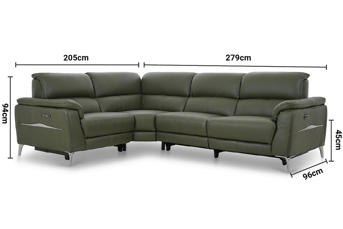 Taylor Green Leather LHF Electric Recliner Corner Sofa with Head Tilt dimensions