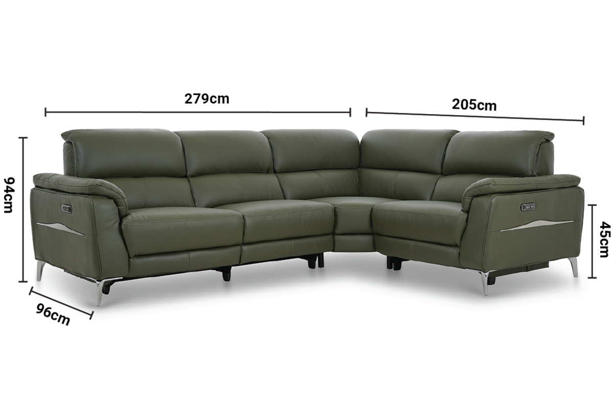 Taylor Green Leather RHF Electric Corner Sofa with Head Tilt dimensions