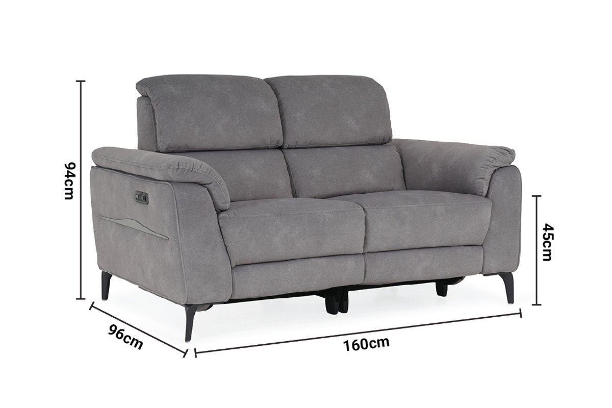 Taylor Grey Fabric 2 Seater Electric Recliner with Head Tilt dimensions