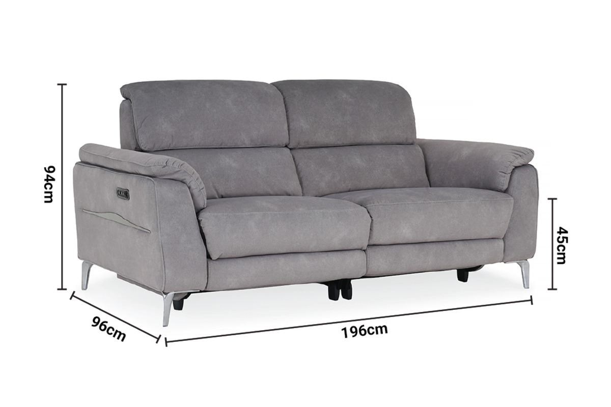 Taylor Grey Fabric 3 Seater Electric Recliner with Head Tilt dimensions