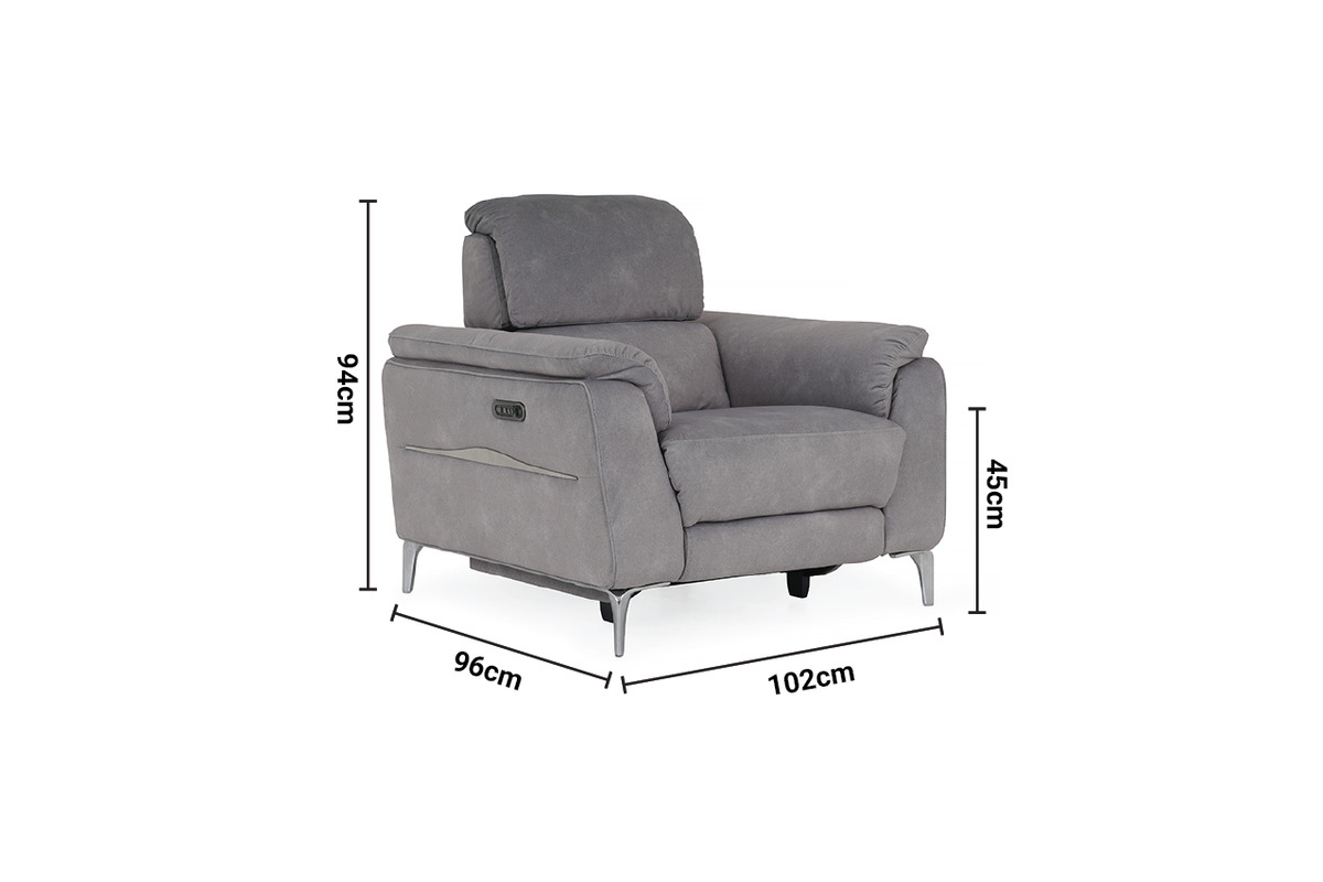 Taylor Grey Fabric Electric Recliner Armchair with Head Tilt dimensions