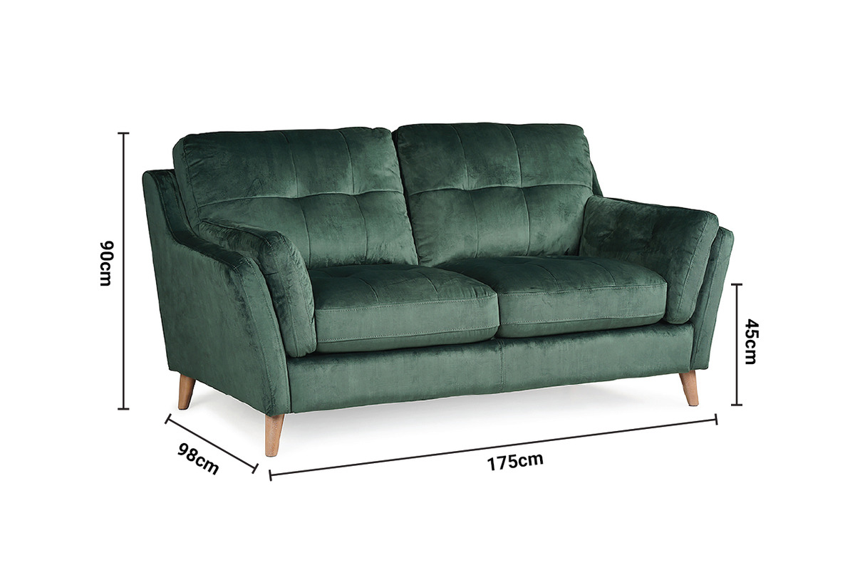 The Oliver Green Fabric 2 Seater Sofa dimensions
