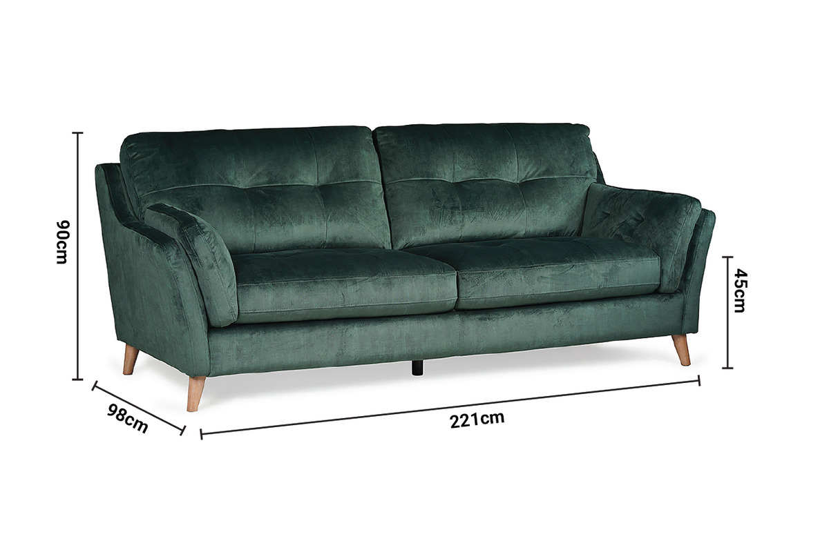 The Oliver Green Fabric 3 Seater Sofa dimensions