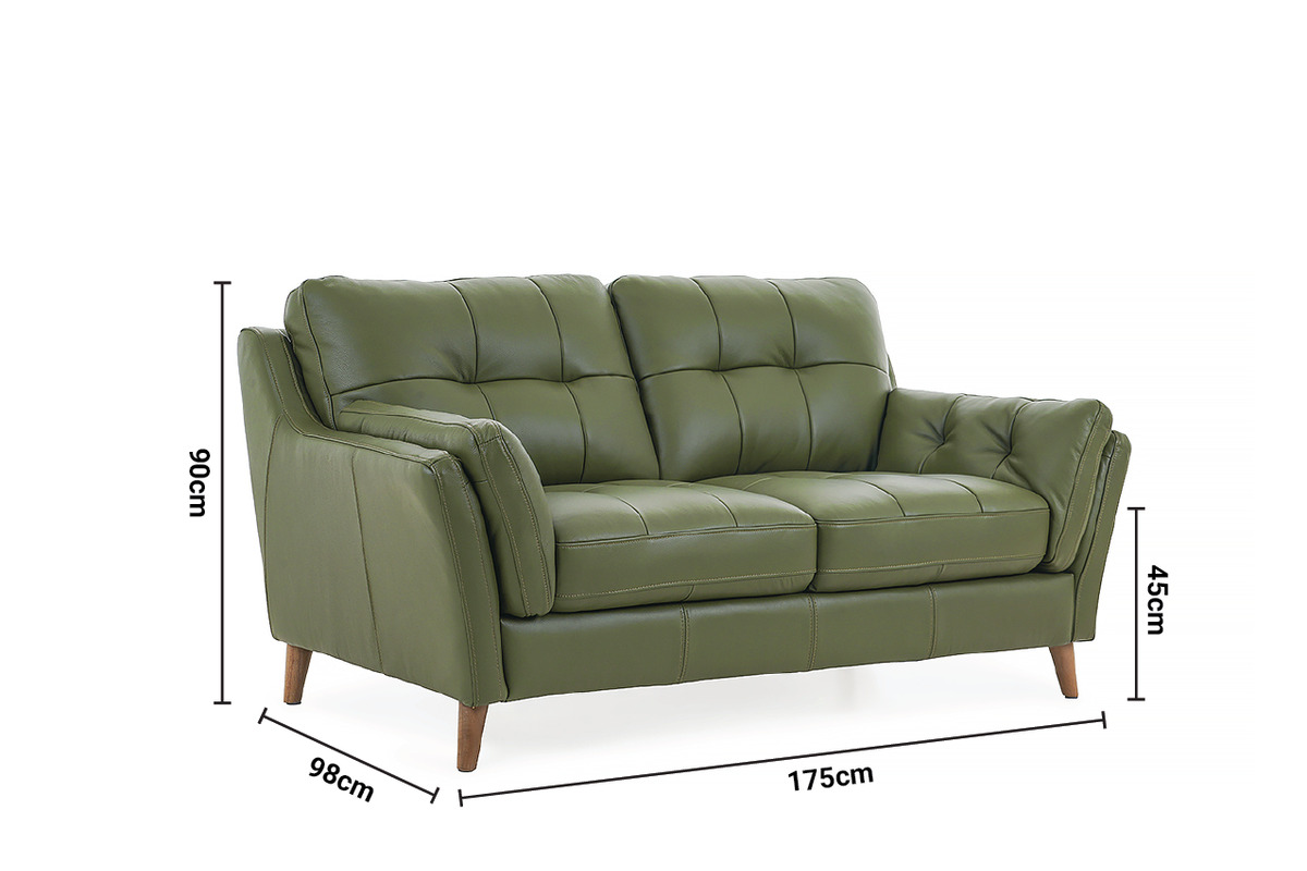The Oliver Pine Green Leather 2 Seater Sofa dimensions