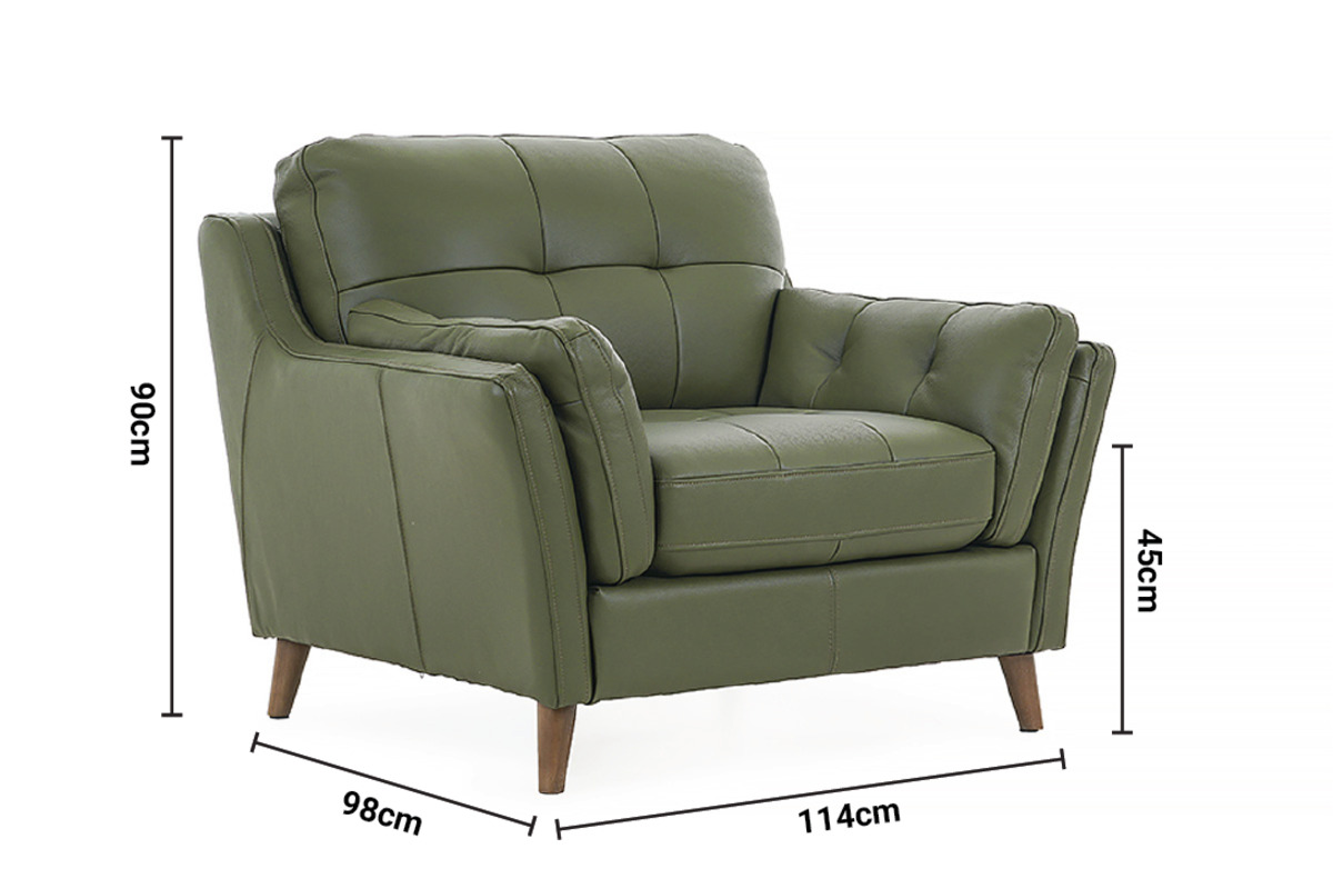The Oliver Pine Green Leather Armchair dimensions