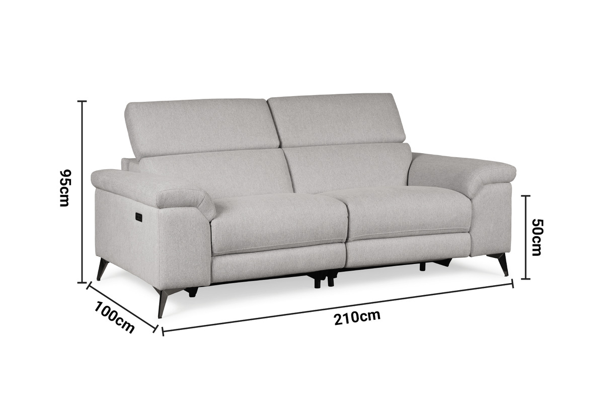 Toronto Grey Fabric 3 Seater Electric Recliner Sofa dimensions