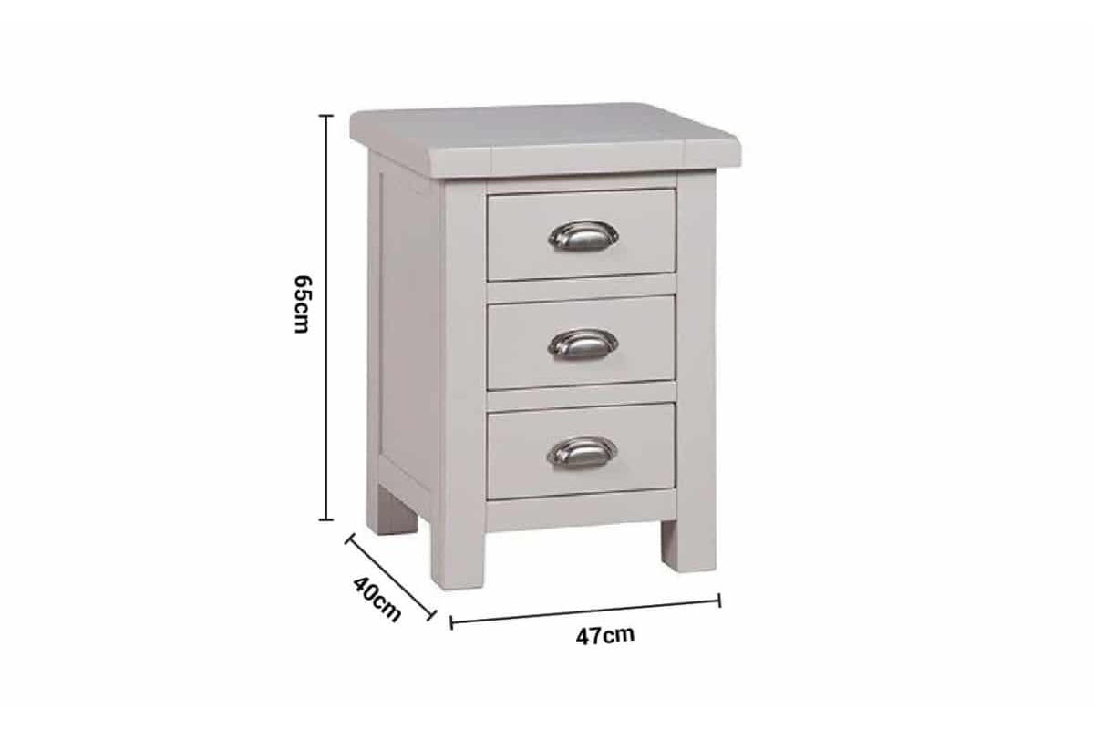 Toscana Grey 3 Drawer Bedside Table dimensions