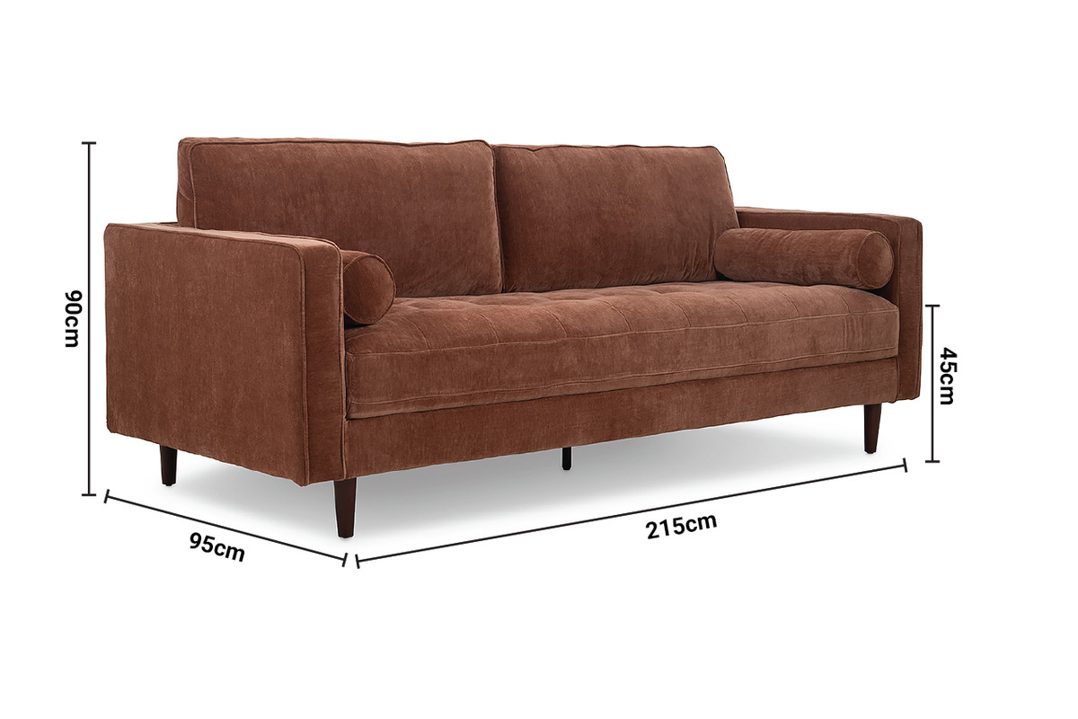 Turner Brown Fabric 3 Seater Sofa dimensions