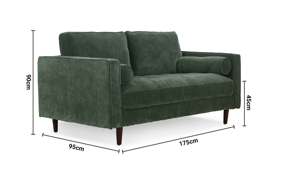 Turner Green Fabric 2 Seater Sofa dimensions