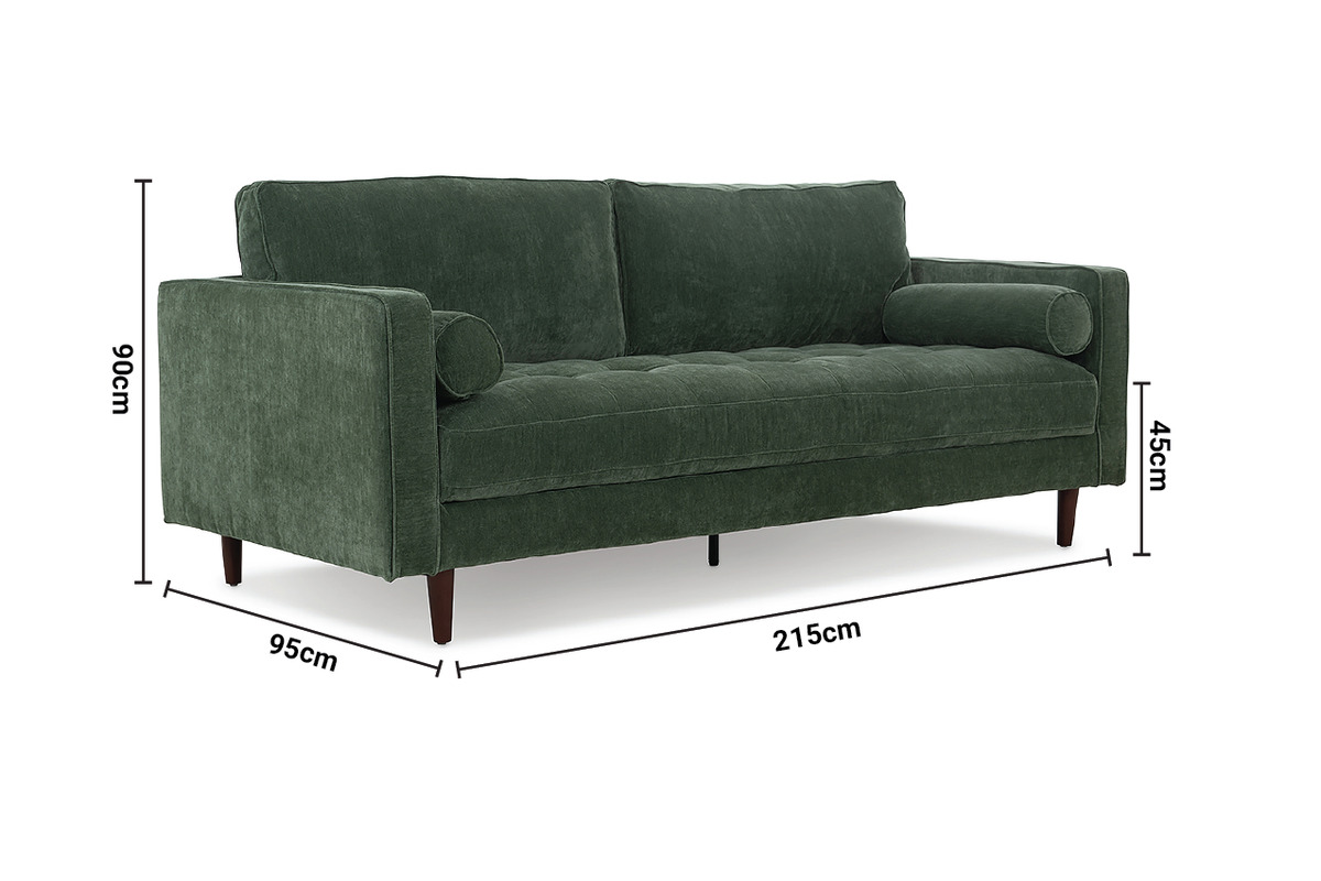 Turner Green Fabric Sofa - 3 Seater dimensions