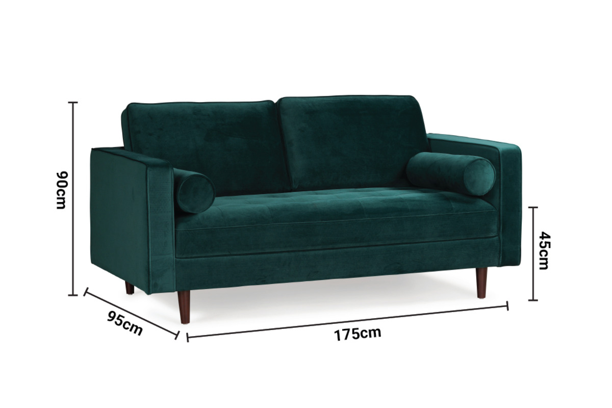 Turner Green Velvet 2 Seater Sofa dimensions