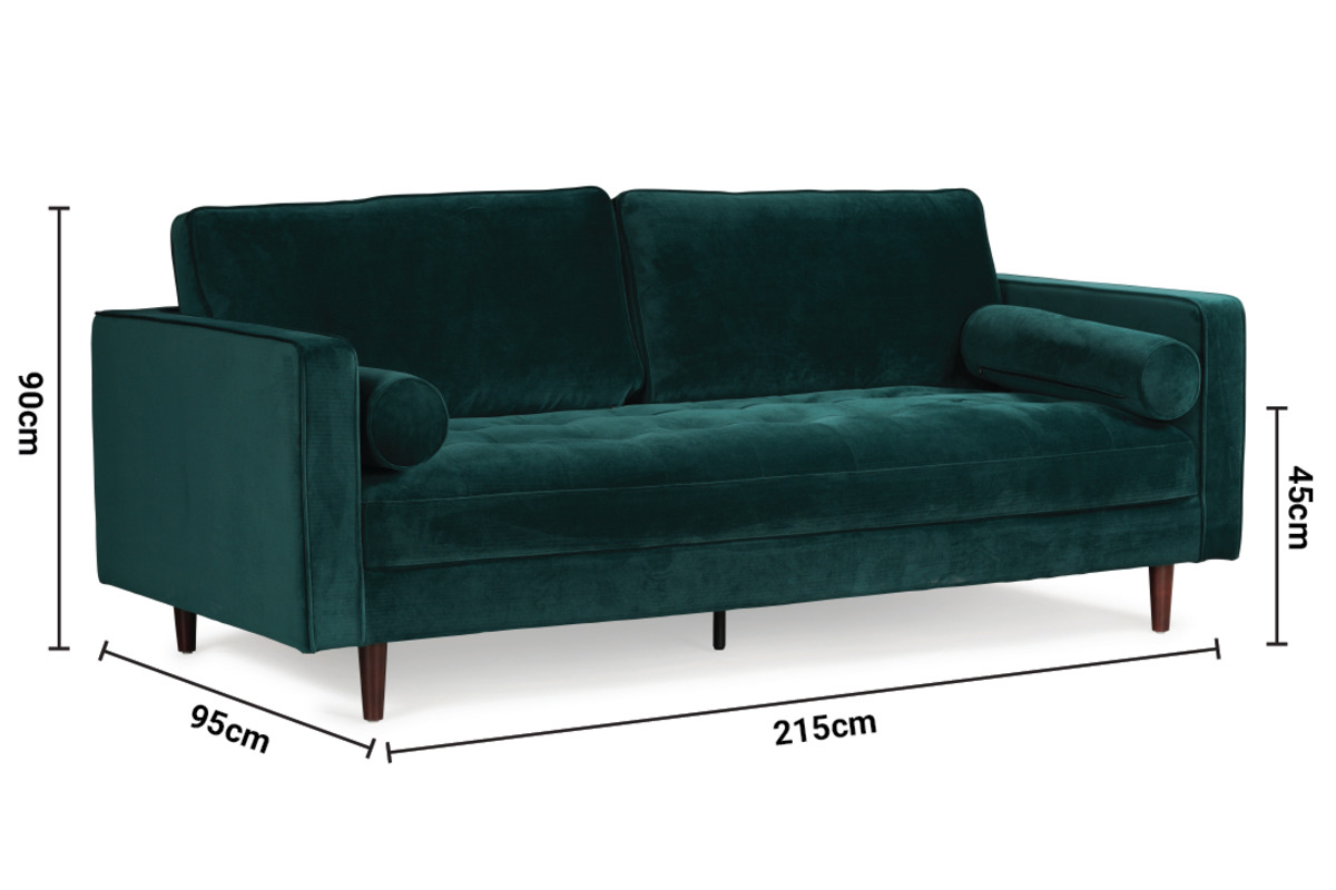 Turner Green Velvet 3 Seater Sofa dimensions