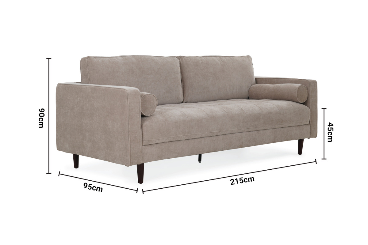 Turner Taupe Fabric 3 Seater Sofa dimensions