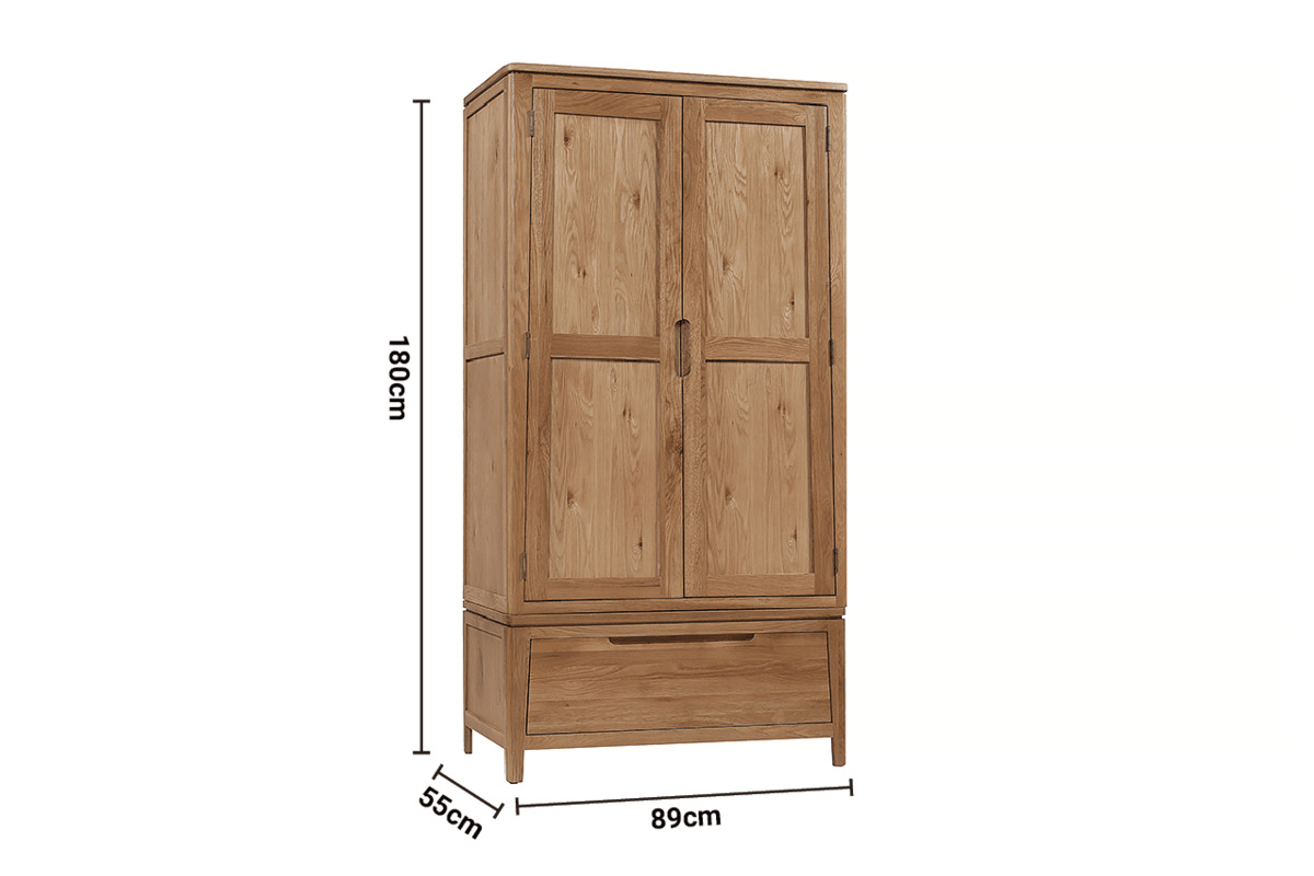 Valencia Oak 1 Drawer 2 Door Wardrobe dimensions