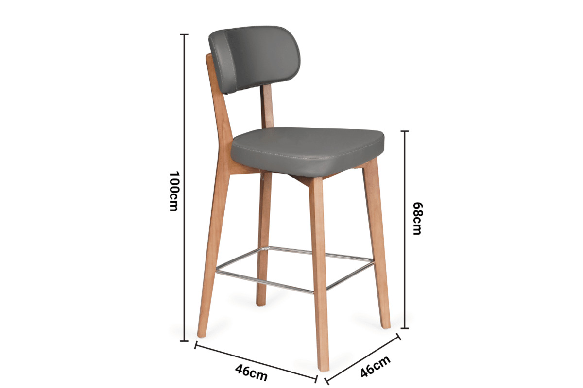 Vela Grey Faux Leather Bar Stool dimensions