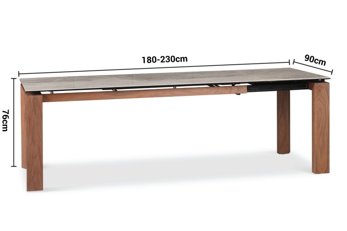 Venosa Grey Extendable Ceramic Dining Table 1.8-2.3m dimensions