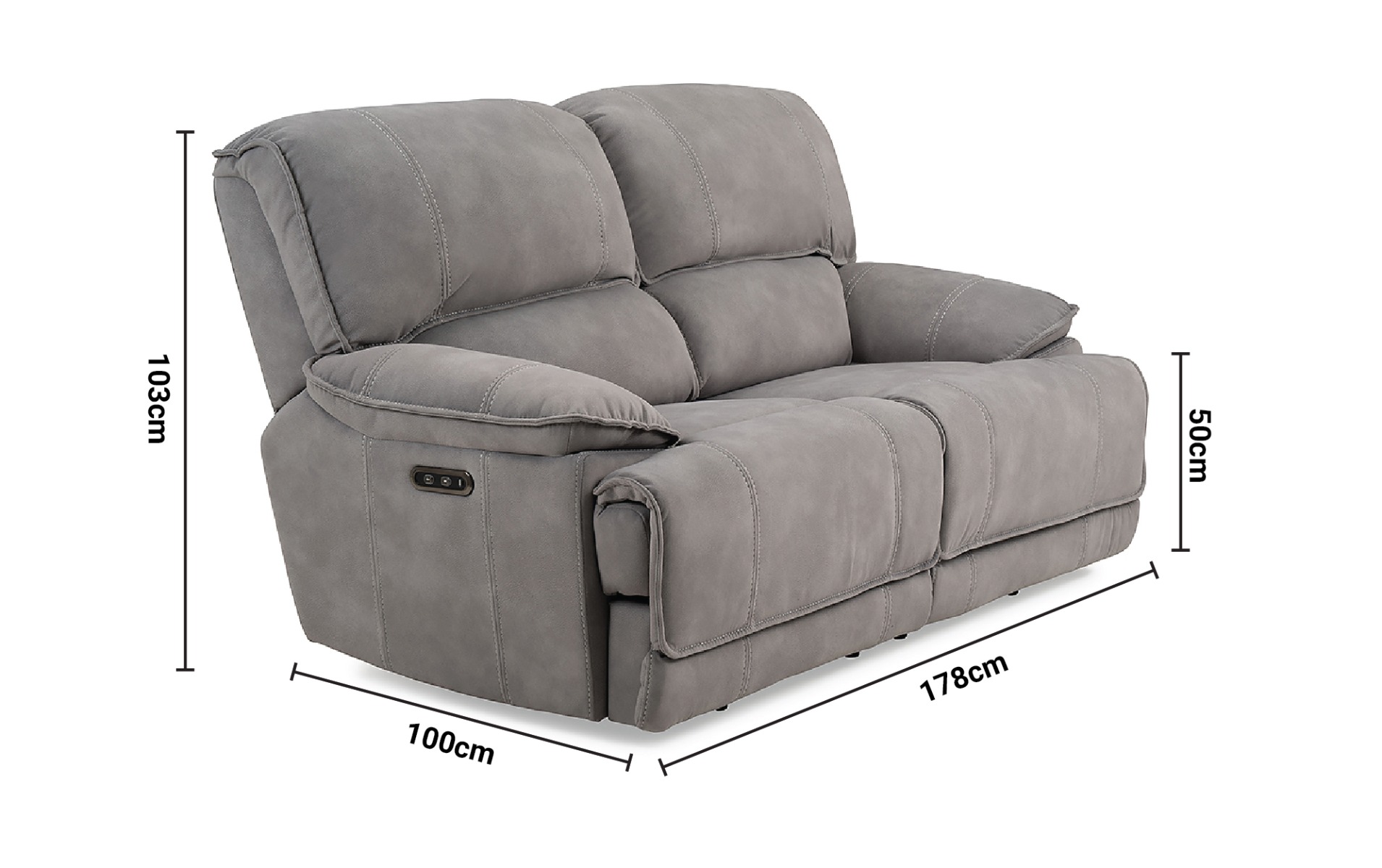 Vermont Electric 2 Seater Recliner Sofa dimensions
