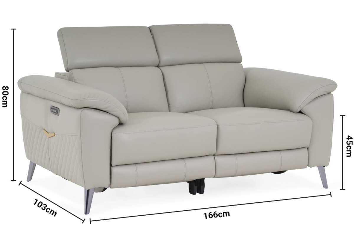 Vettori Grey Leather 2 Seater Electric Recliner with Head Tilt dimensions