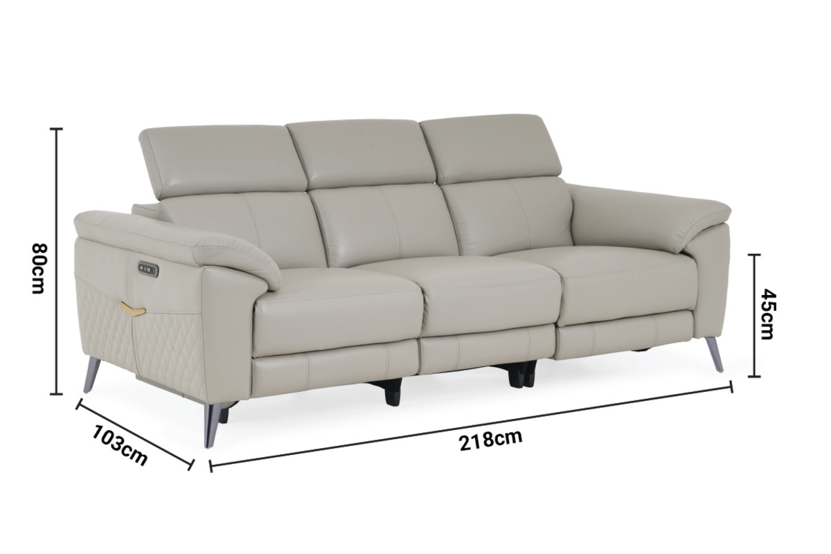 Vettori Grey Leather 3 Seater Electric Recliner with Head Tilt dimensions