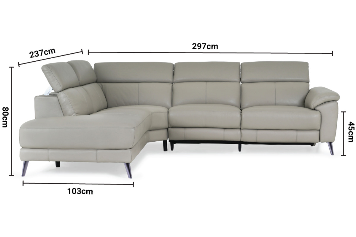 Vettori Grey Leather LHF Electric Recliner Corner Sofa dimensions