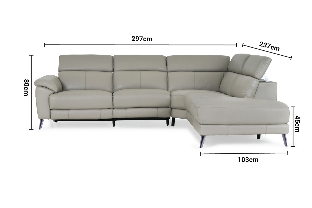 Vettori Grey Leather RHF Electric Recliner Corner Sofa dimensions