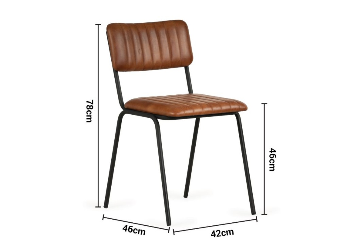 Vintage Antique Brown Leather Dining Chair Black Leg dimensions