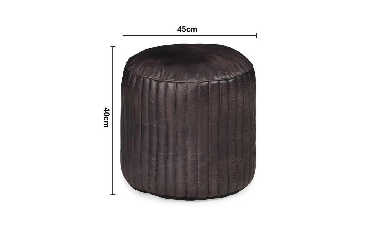 Vintage Antique Dark Grey Leather Pouffe dimensions