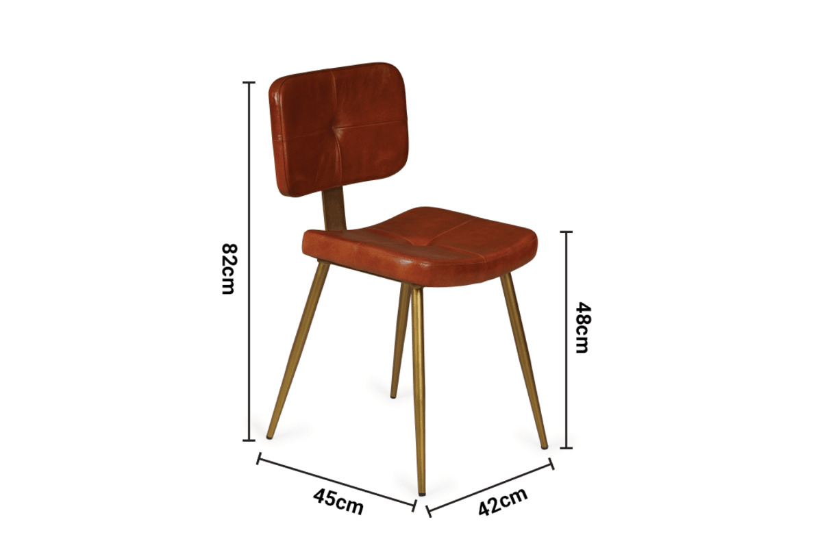 Viscount Brown Leather Dining Chair Gold Leg dimensions